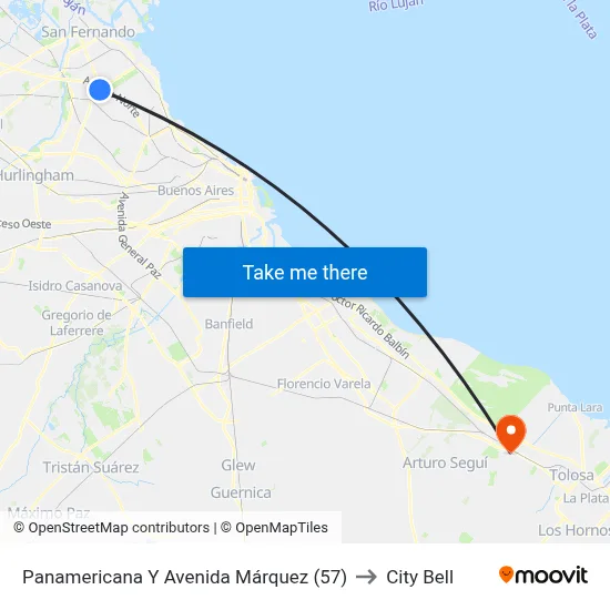 Panamericana Y Avenida Márquez (57) to City Bell map