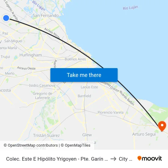 Colec. Este E Hipólito Yrigoyen - Pte. Garín / Alberti to City Bell map