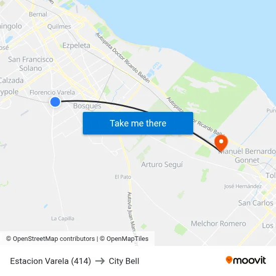 Estacion Varela (414) to City Bell map