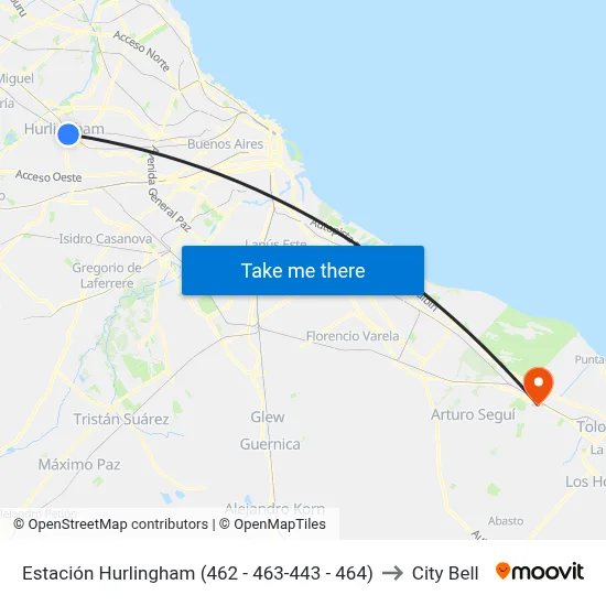 Estación Hurlingham (462 - 463-443 - 464) to City Bell map