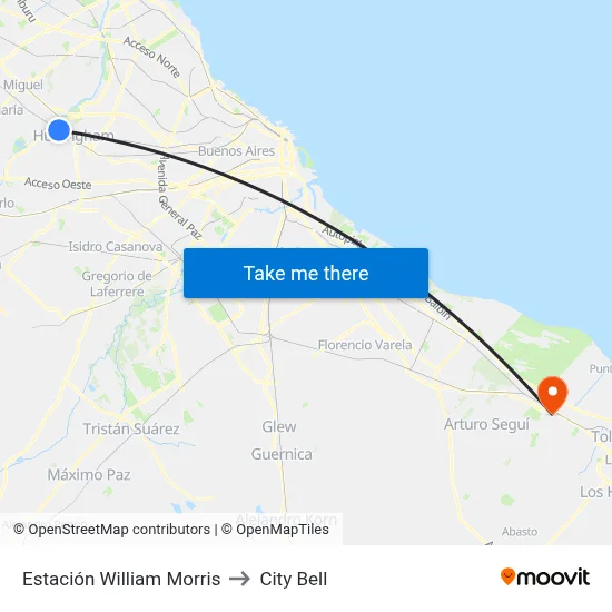 Estación William Morris (390 - 464) to City Bell map