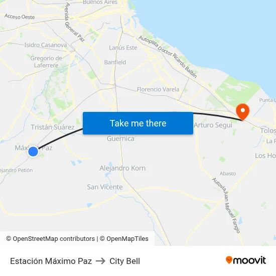 Estación Máximo Paz to City Bell map