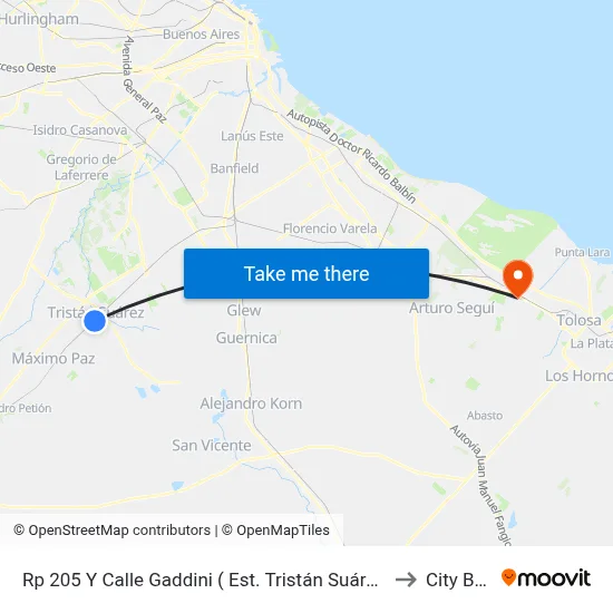 Rp 205 Y Calle Gaddini ( Est. Tristán Suárez) to City Bell map