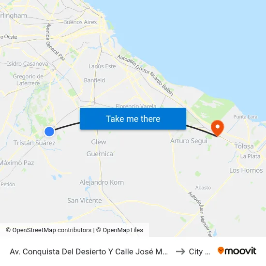 Av. Conquista Del Desierto Y Calle José María Ezeiza to City Bell map