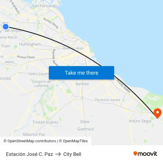 Estación José C. Paz to City Bell map