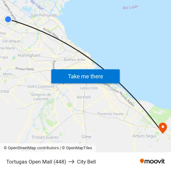 Tortugas Open Mall (448) to City Bell map