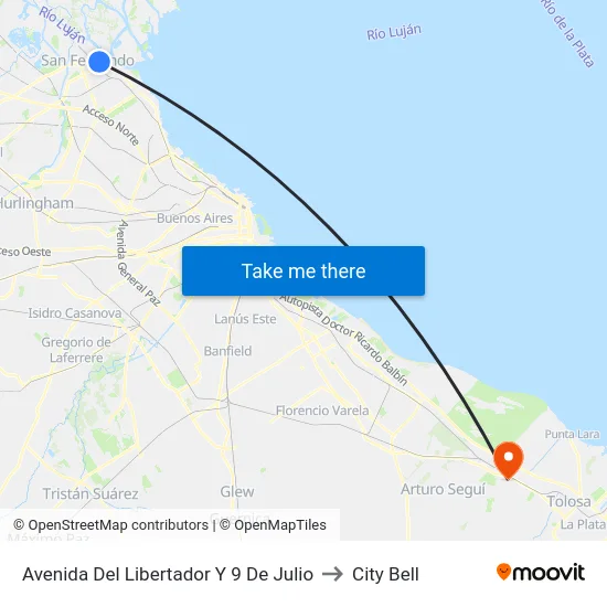 Avenida Del Libertador Y 9 De Julio to City Bell map