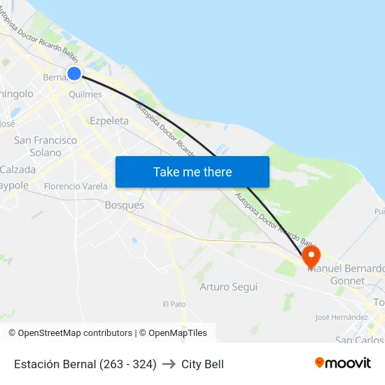 Estación Bernal (263 - 324) to City Bell map