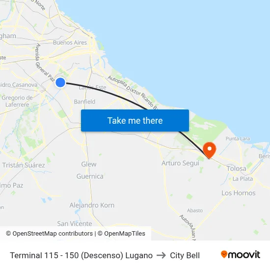 Terminal 115 - 150 (Descenso) Lugano to City Bell map