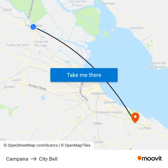 Campana to City Bell map