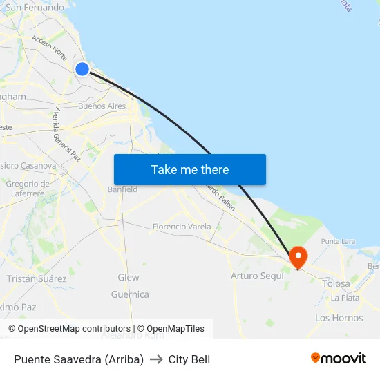 Puente Saavedra (Arriba) to City Bell map