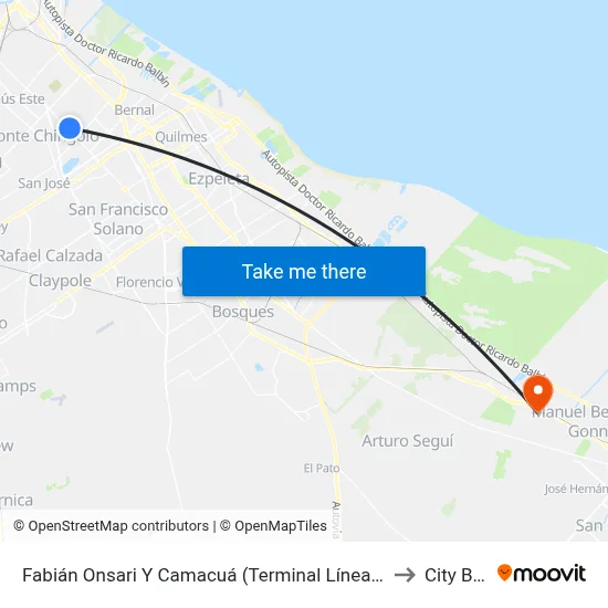 Fabián Onsari Y Camacuá (Terminal Línea 24) to City Bell map