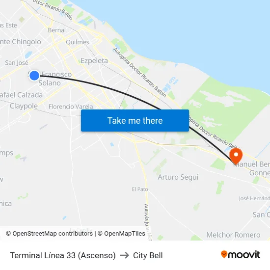 Terminal Línea 33 (Ascenso) to City Bell map