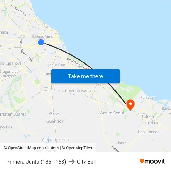 Primera Junta (136 - 163) to City Bell map