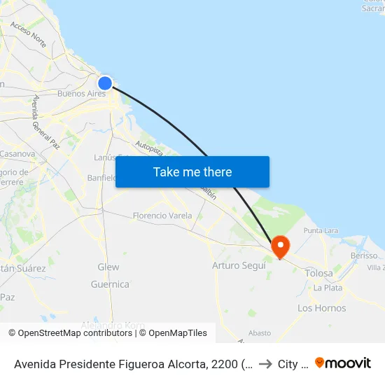 Avenida Presidente Figueroa Alcorta, 2200 (Fac. De Derecho) to City Bell map