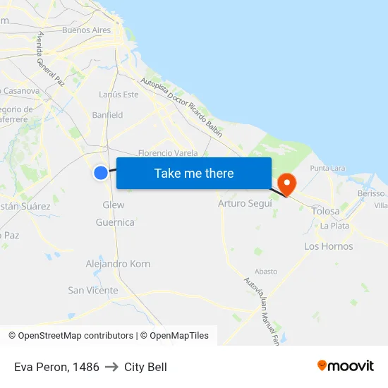 Eva Peron, 1486 to City Bell map