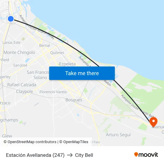 Estación Avellaneda (247) to City Bell map