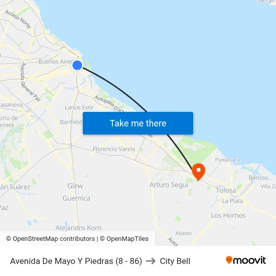 Avenida De Mayo Y Piedras (8 - 86) to City Bell map