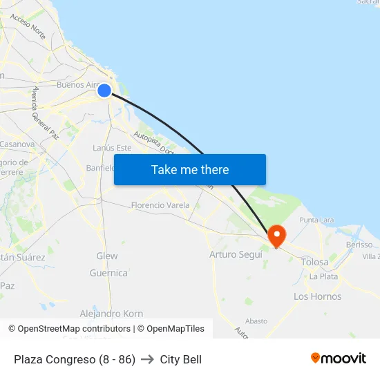 Plaza Congreso (8 - 86) to City Bell map