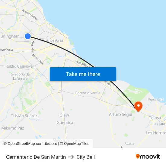 Cementerio De San Martín to City Bell map