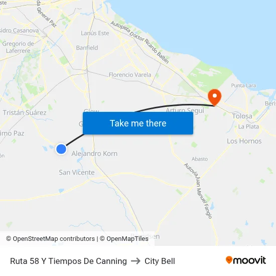 Ruta 58 Y Tiempos De Canning to City Bell map