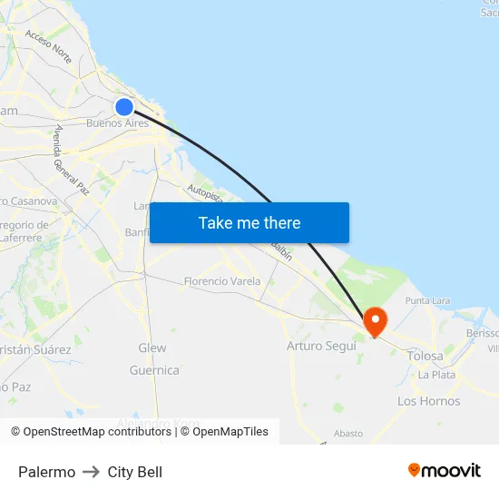 Palermo to City Bell map