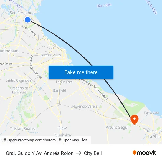 Gral. Guido Y Av. Andrés Rolon to City Bell map