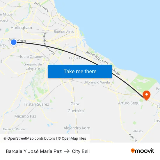 Barcala Y José María Paz to City Bell map