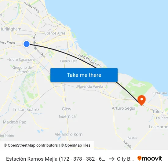 Estación Ramos Mejía (172 - 378 - 382 - 620) to City Bell map