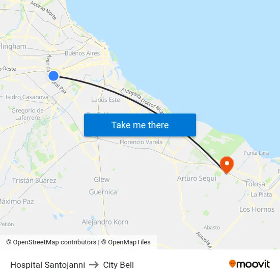 Hospital Santojanni to City Bell map