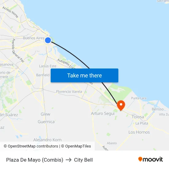 Plaza De Mayo (Combis) to City Bell map