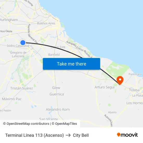 Terminal Línea 113 (Ascenso) to City Bell map