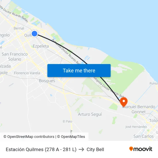 Estación Quilmes (278 A - 281 L) to City Bell map