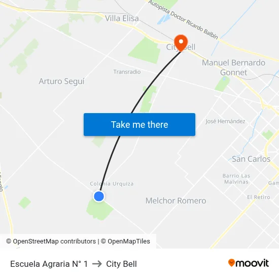 Escuela Agraria N° 1 to City Bell map