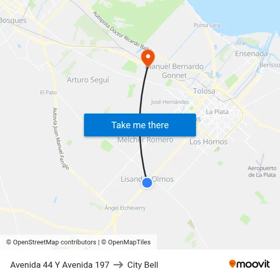 Avenida 44 Y Avenida 197 to City Bell map