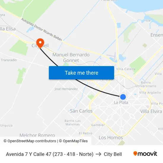 Avenida 7 Y Calle 47 (273 - 418 - Norte) to City Bell map