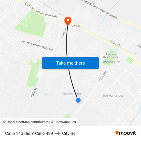 Calle 140 Bis Y Calle 489 to City Bell map