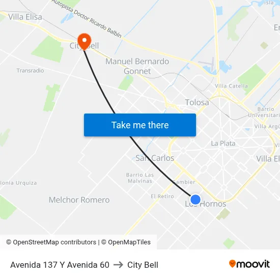 Avenida 137 Y Avenida 60 to City Bell map
