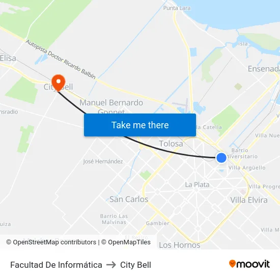 Facultad De Informática to City Bell map