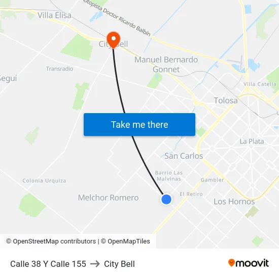 Calle 38 Y Calle 155 to City Bell map