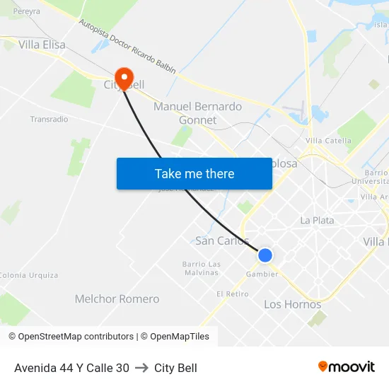 Avenida 44 Y Calle 30 to City Bell map