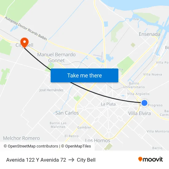 Avenida 122 Y Avenida 72 to City Bell map
