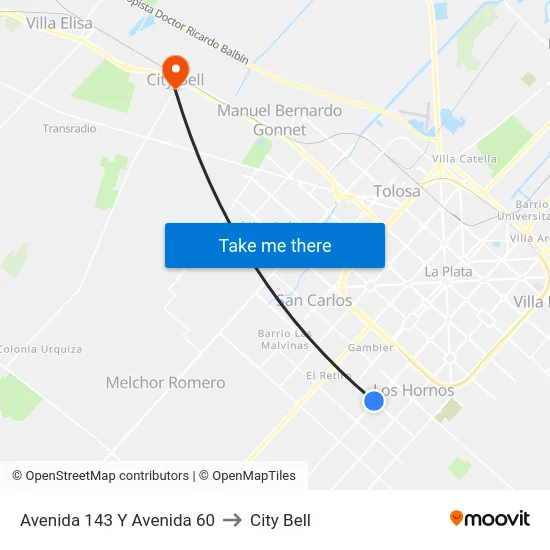 Avenida 143 Y Avenida 60 to City Bell map