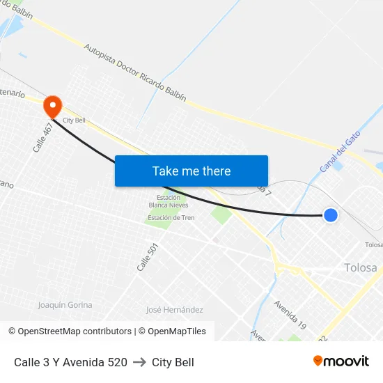 Calle 3 Y Avenida 520 to City Bell map