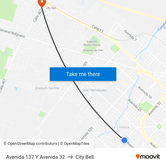 Avenida 137 Y Avenida 32 to City Bell map