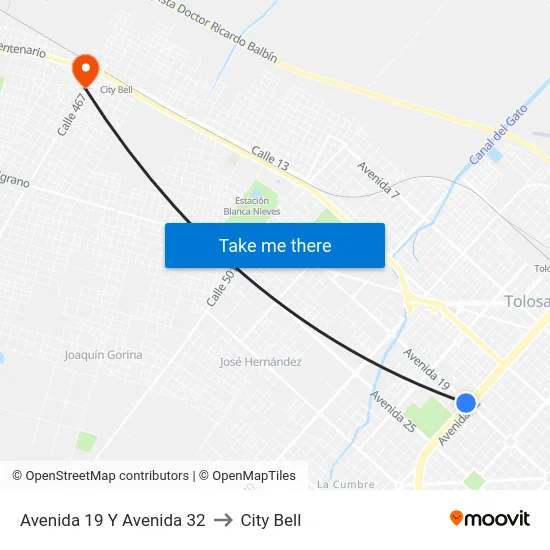 Avenida 19 Y Avenida 32 to City Bell map
