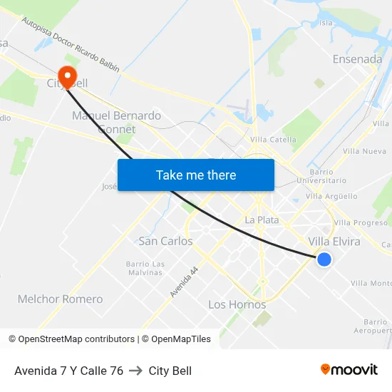 Avenida 7 Y Calle 76 to City Bell map