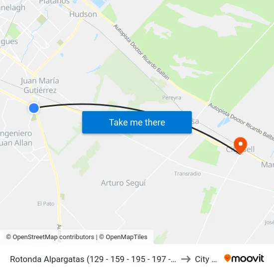 Rotonda Alpargatas (129 - 159 - 195 - 197 - 219 - 619) to City Bell map