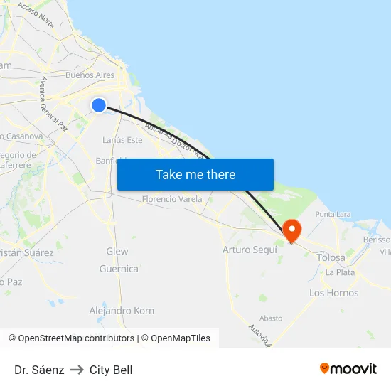 Dr. Sáenz to City Bell map