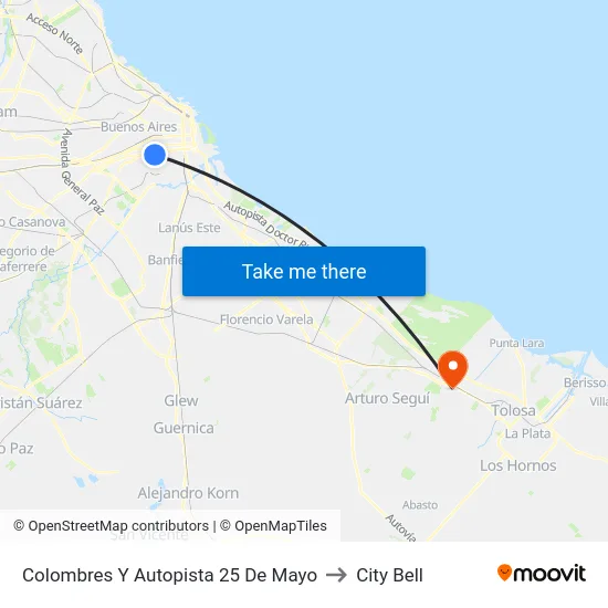 Colombres Y Autopista 25 De Mayo to City Bell map